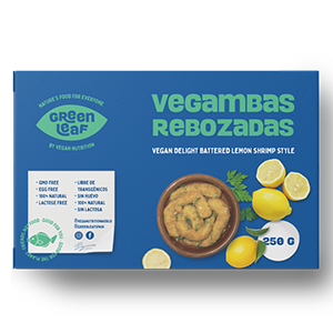 Producto sabor gamba rebozada al limon Green Leaf Taula Verda Amazing Foods Distribuidor vegano Proveedor Al por mayor Plant Based vegana.
