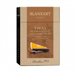 Estuche Tiras De Naranja Con Chocolate Negro Blanxart Plant Based vegano Proveedor Distribuidor Espana Barcelona